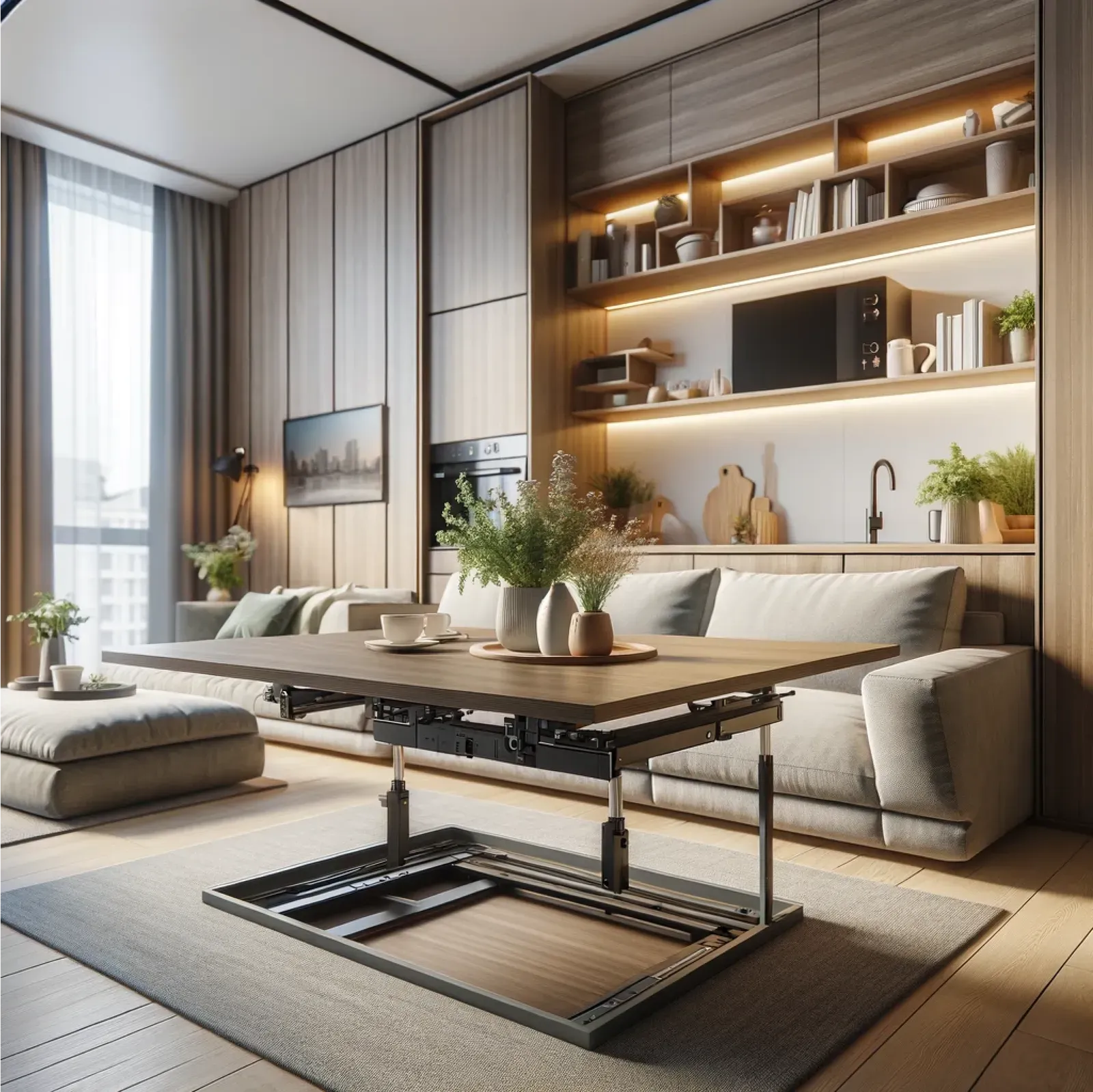 VersaGlow Foldaway: Illuminated Wooden Table with Storage